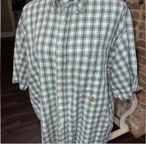 Siegfried & Company Mens Size L 100% Cotton Short Sleeve Plaid Button-Up Shirt